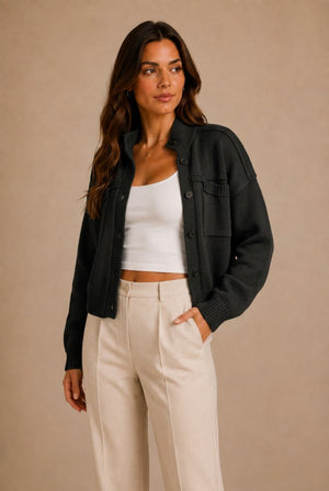 Chianti Ribbed Collar Knit Cardigan