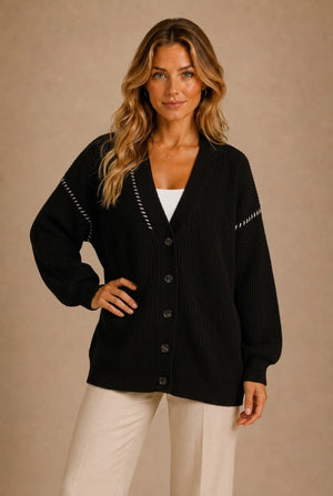 Gordes Contrast Stitch Cardigan Sweater