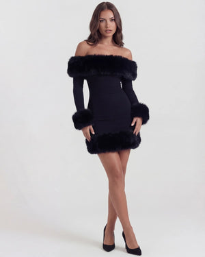 Volterra Faux Fur Trim Mini Dress