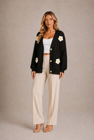 Arezzo Floral Applique Cardigan Sweater