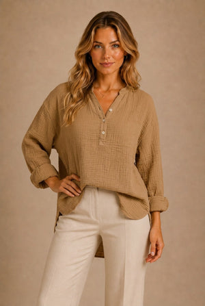 Annecy Ruched Button Top