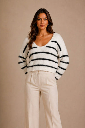 Greve Striped Scoop Back Sweater