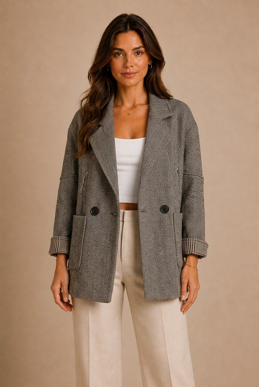 Cortona Herringbone Double-Breasted Blazer