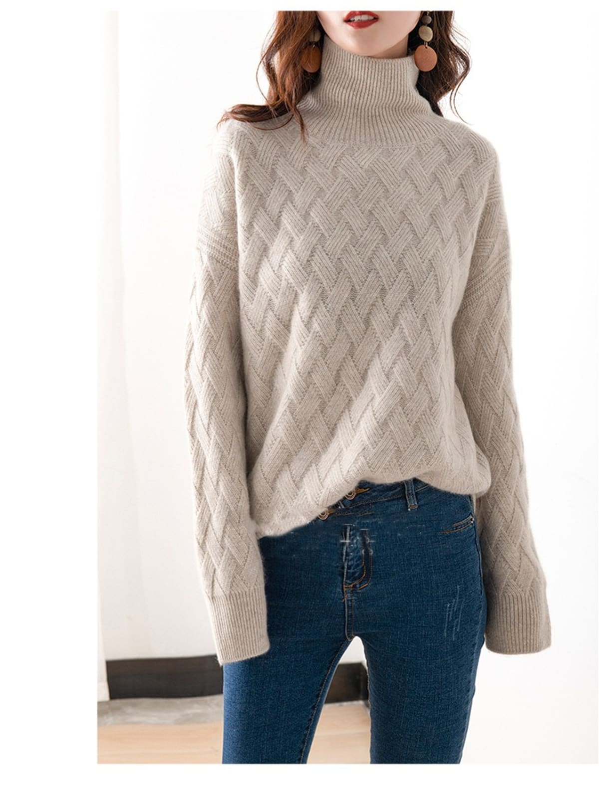 Asti Geometric Knit Turtleneck Sweater