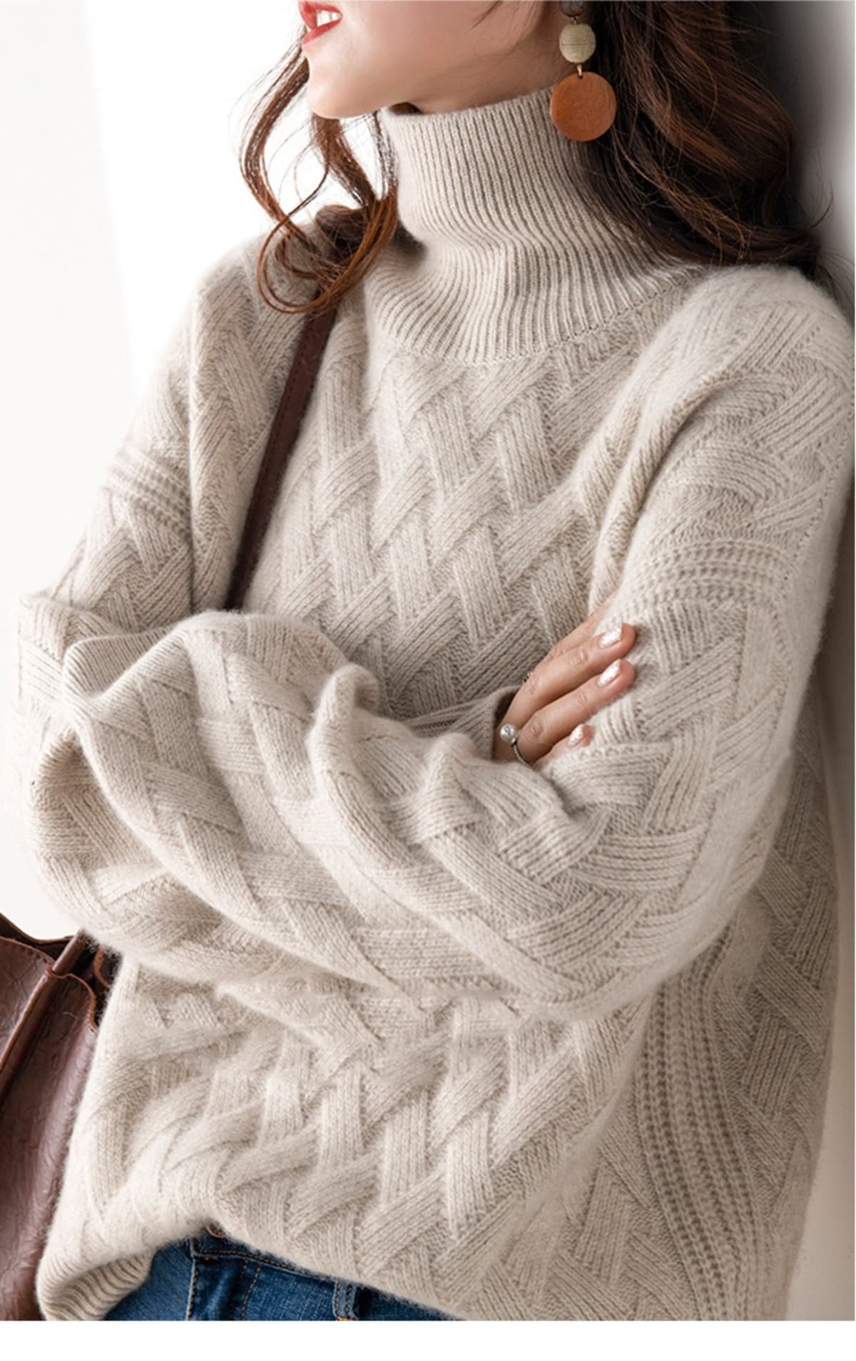 Asti Geometric Knit Turtleneck Sweater