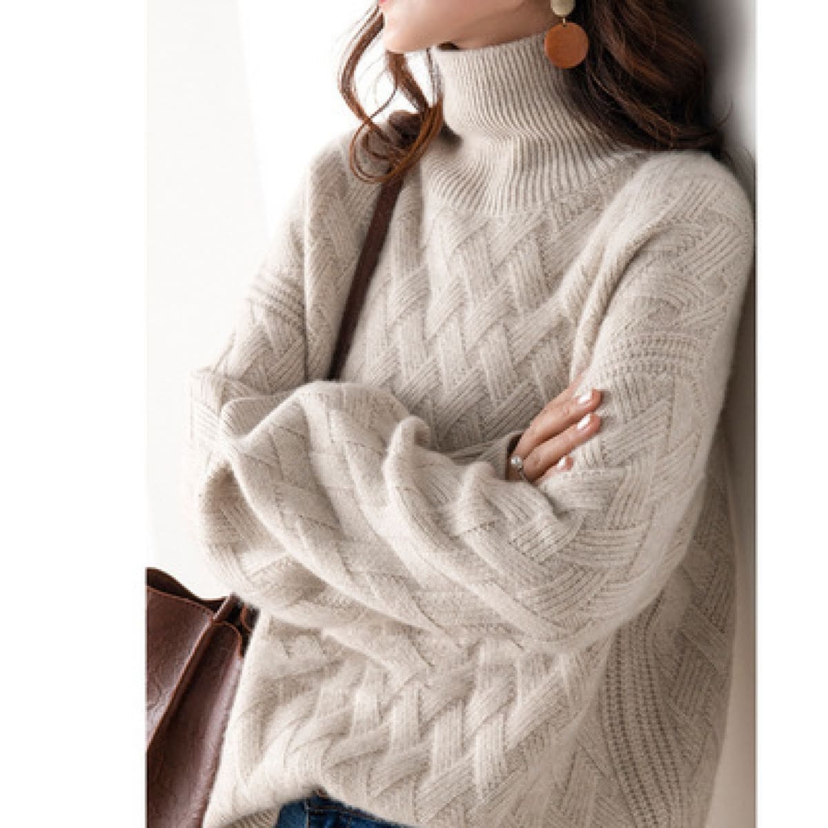 Asti Geometric Knit Turtleneck Sweater