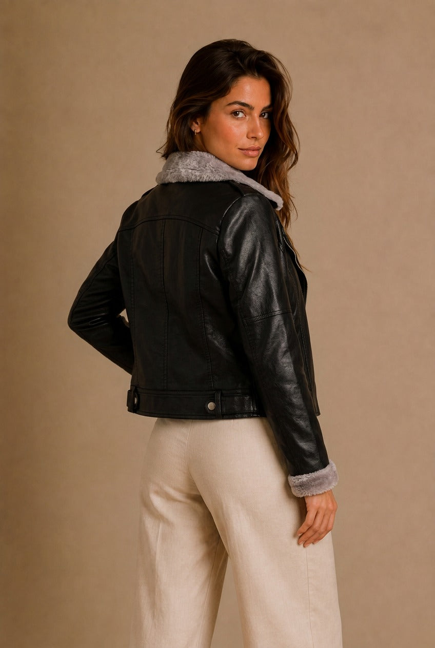 Asti Shearling Collar Moto Jacket