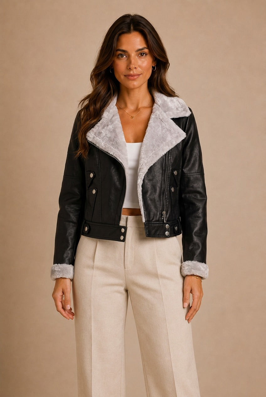 Asti Shearling Collar Moto Jacket