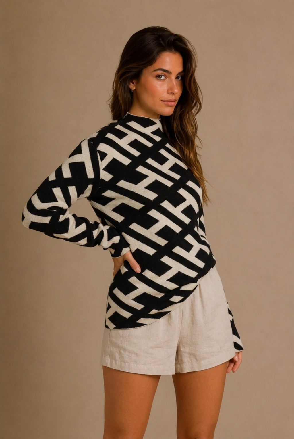 Perugia Geometric Mock Neck Sweater