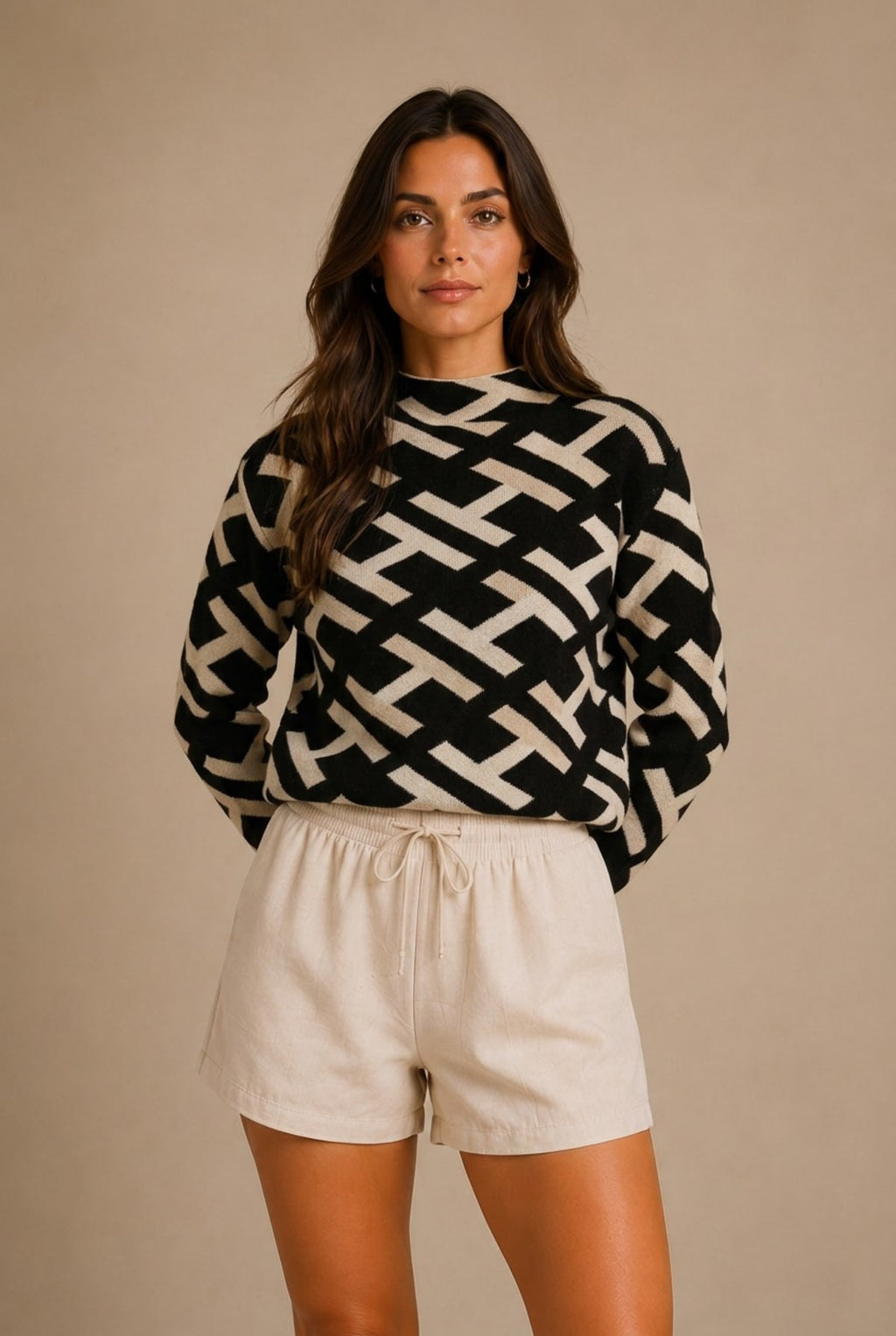 Perugia Geometric Mock Neck Sweater