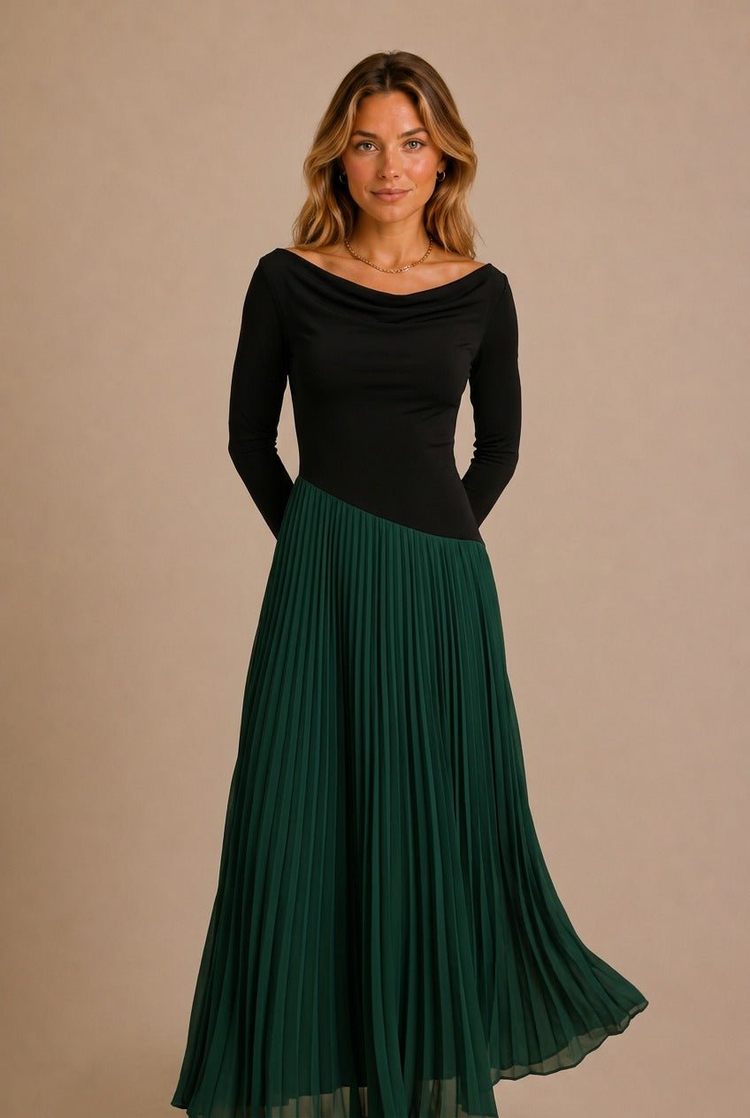 Pienza Color Block Pleated Maxi Dress