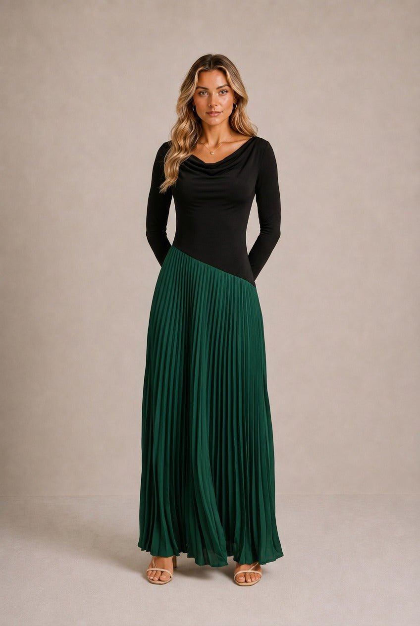 Pienza Color Block Pleated Maxi Dress