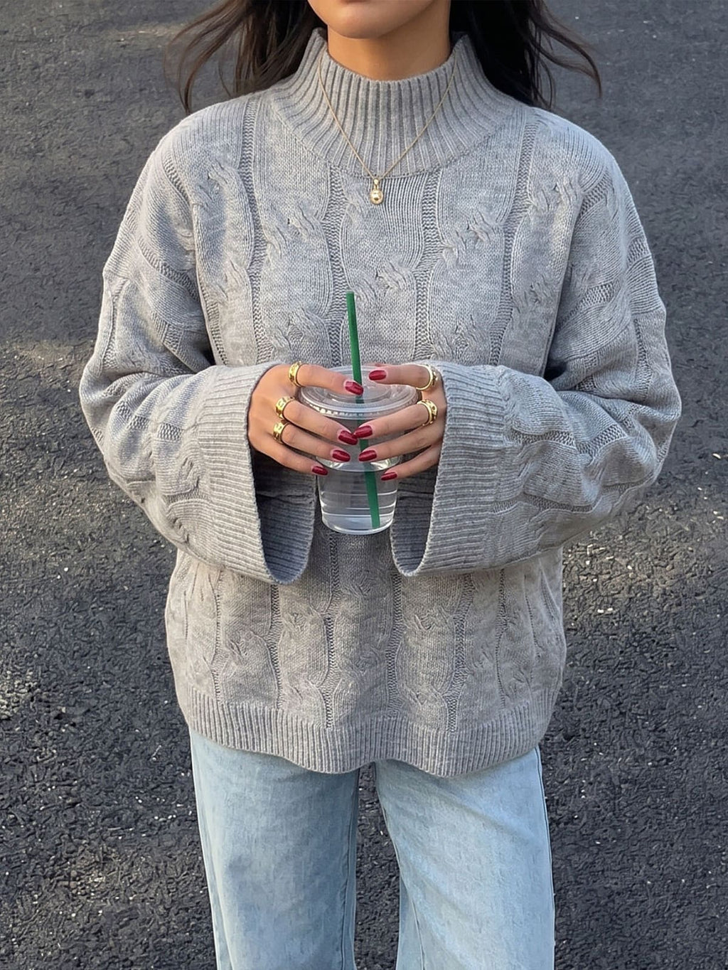 Colmar Mock Neck Cable-Knit Sweater