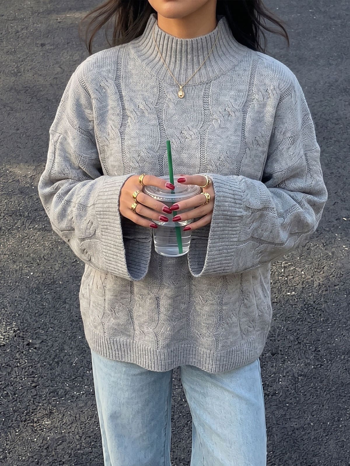 Colmar Mock Neck Cable-Knit Sweater