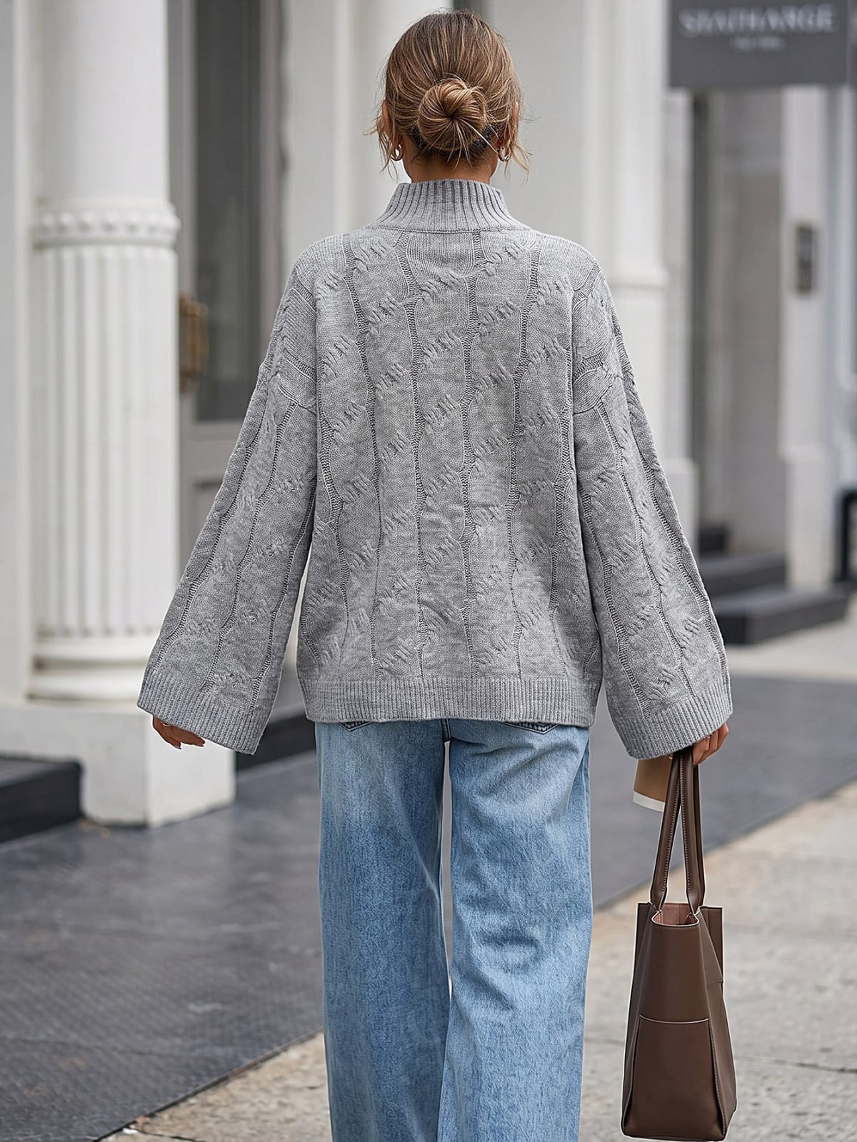 Colmar Mock Neck Cable-Knit Sweater