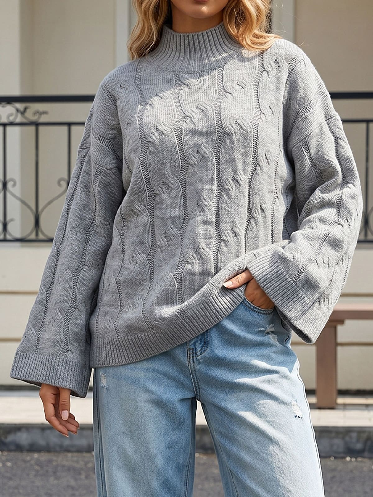 Colmar Mock Neck Cable-Knit Sweater