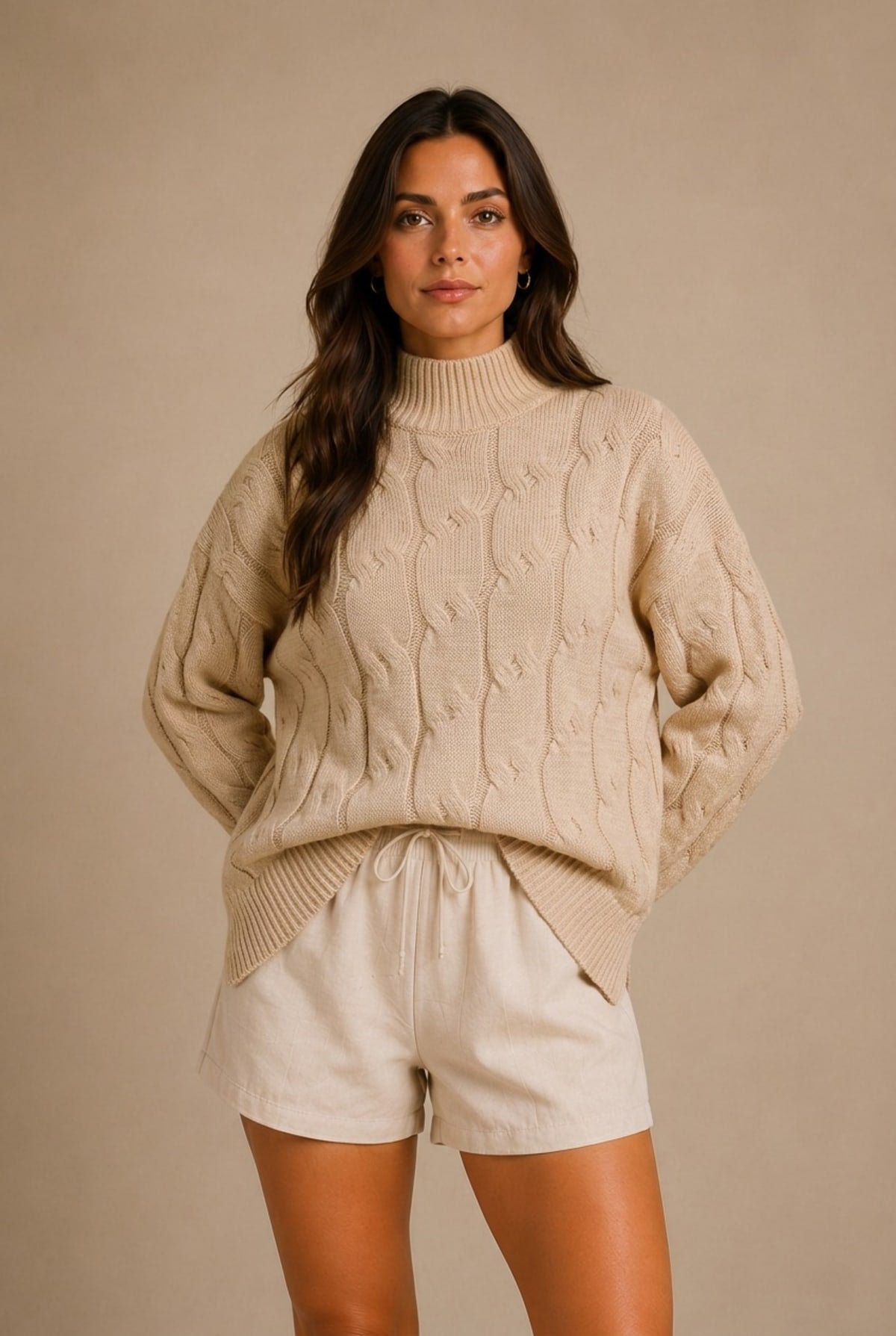 Colmar Mock Neck Cable-Knit Sweater