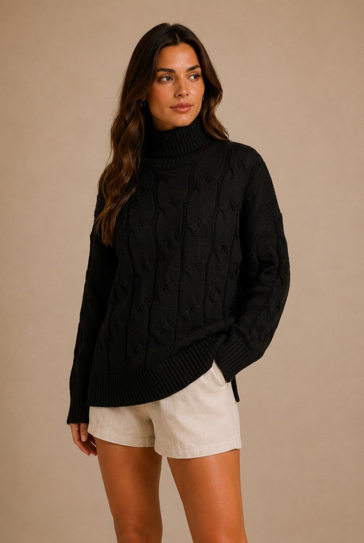 Colmar Mock Neck Cable-Knit Sweater