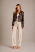 Cortona Cropped Faux Leather Moto Jacket