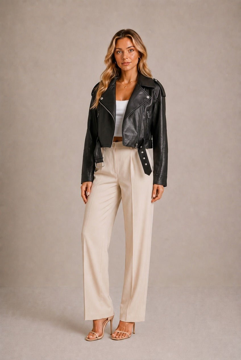 Cortona Cropped Faux Leather Moto Jacket