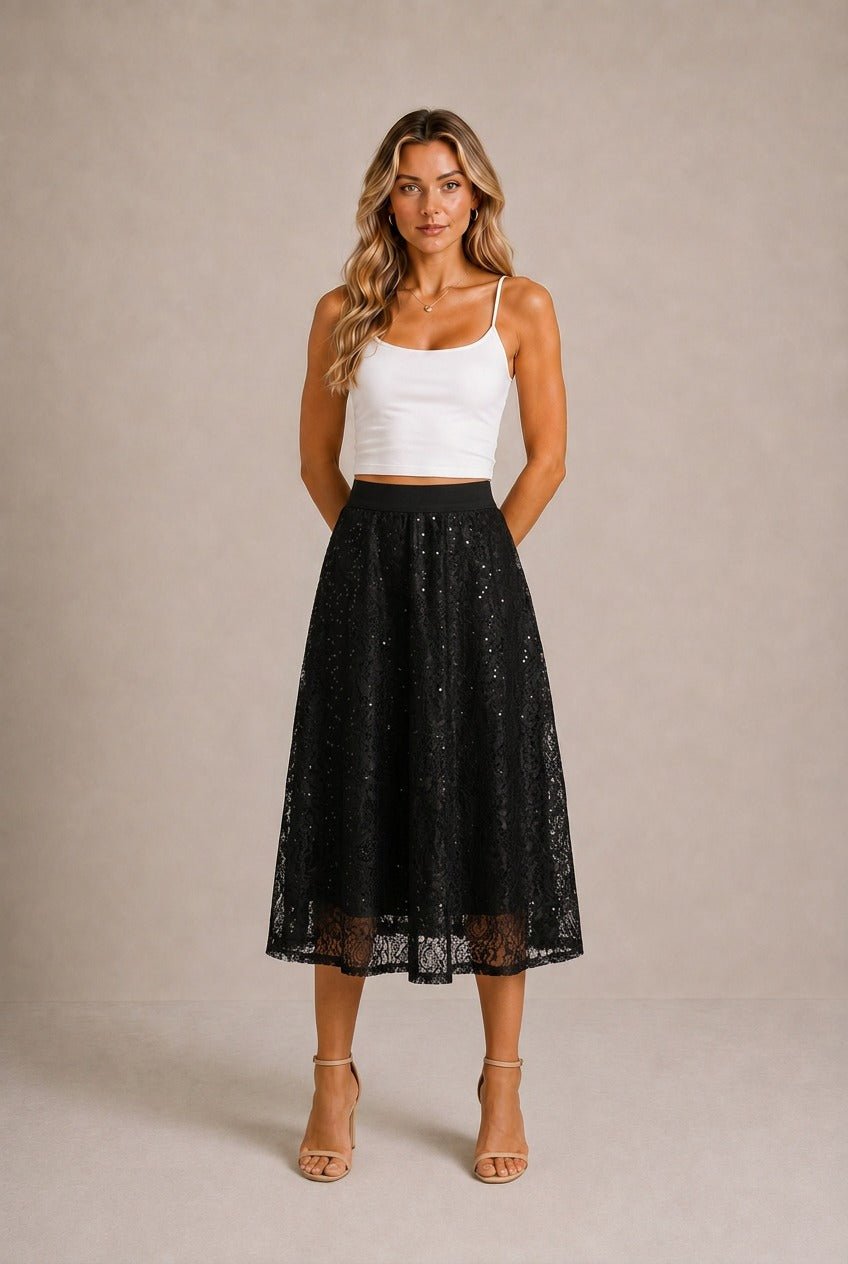 Cortona Floral Sequin Midi Skirt