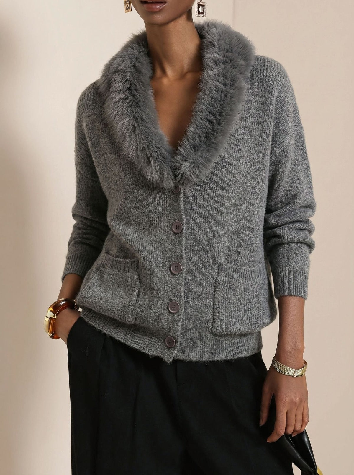 Chianti Faux Fur Collar Cardigan