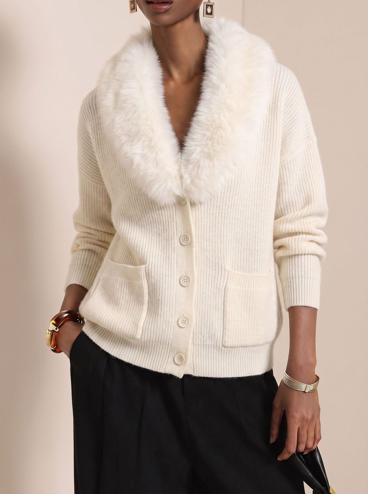 Chianti Faux Fur Collar Cardigan