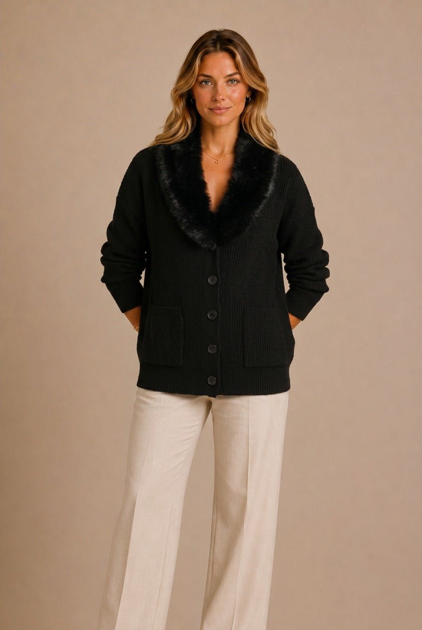 Chianti Faux Fur Collar Cardigan