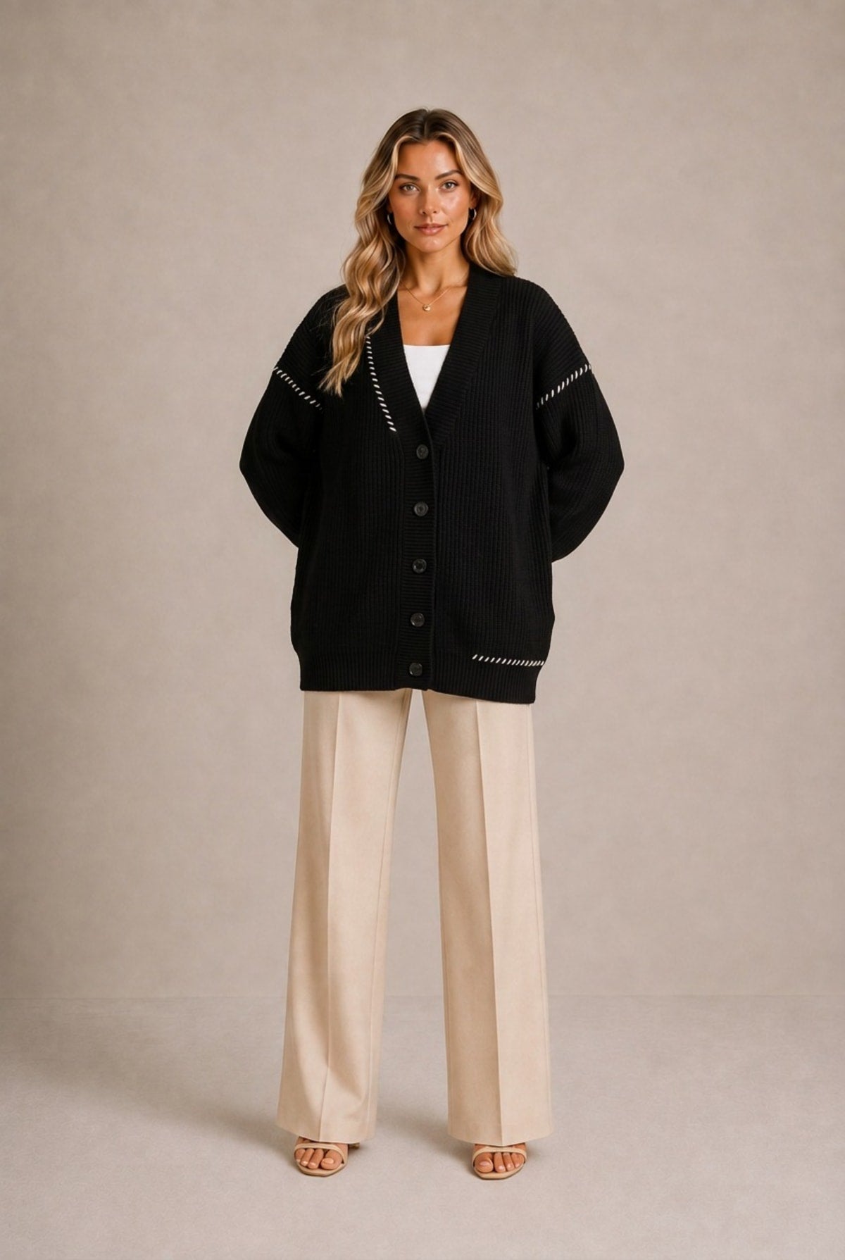 Gordes Contrast Stitch Cardigan Sweater