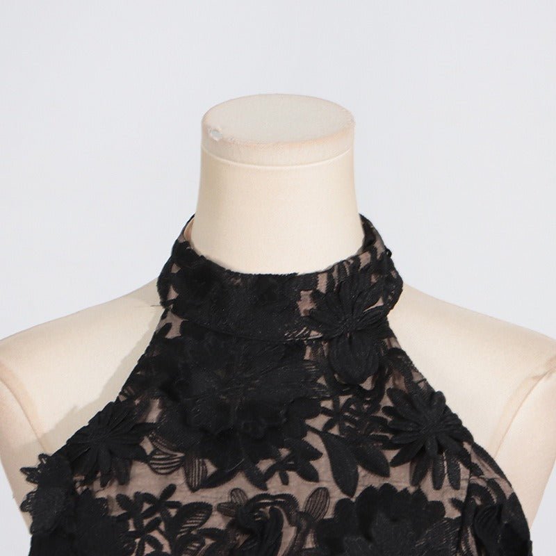Gordes Floral Appliqué High-Low Maxi Dress