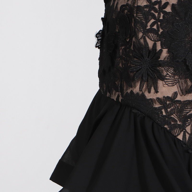 Gordes Floral Appliqué High-Low Maxi Dress