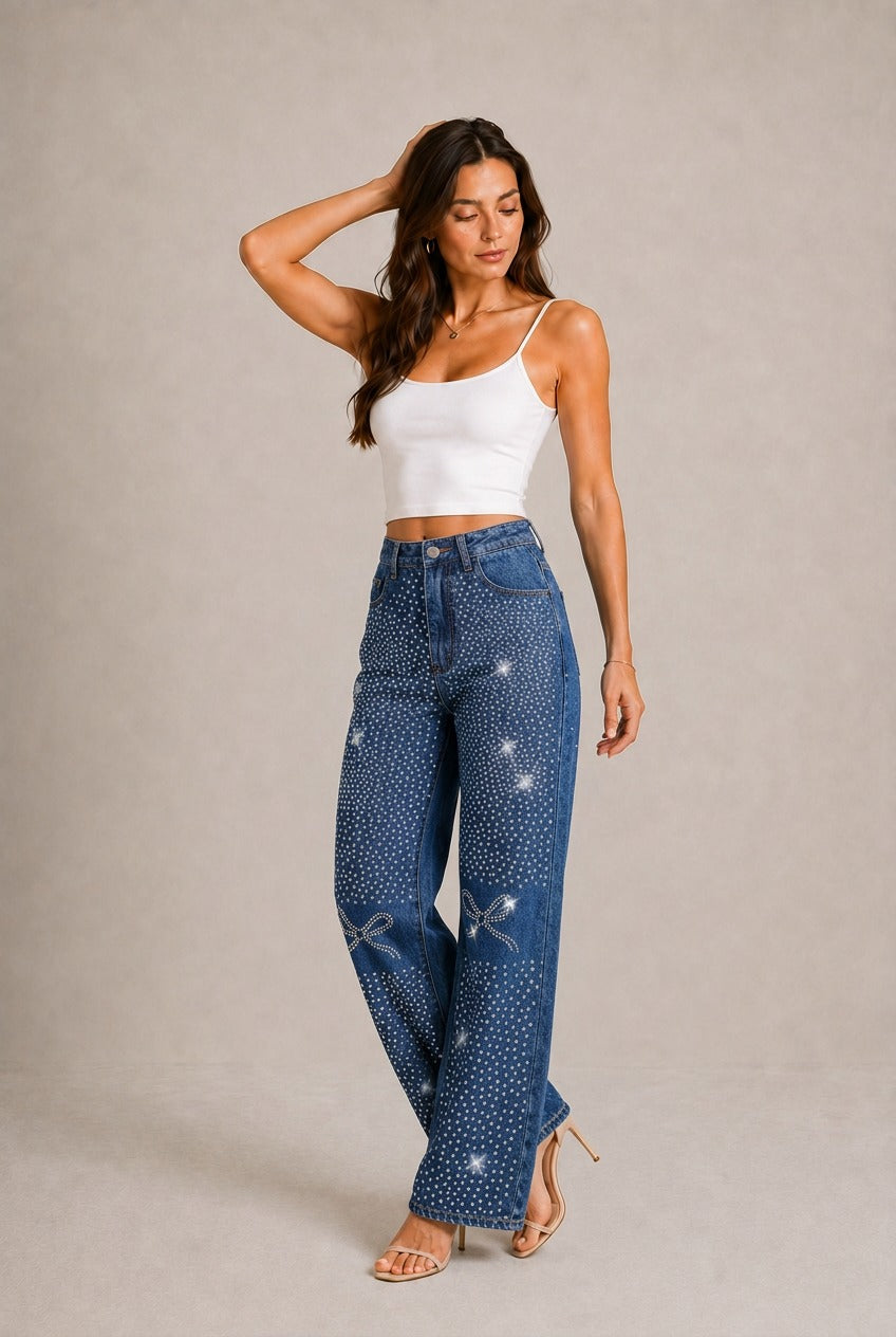 Bordeaux Bow Wide Leg Jeans