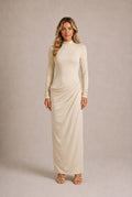 Volterra Mock Neck Ruched Maxi Dress