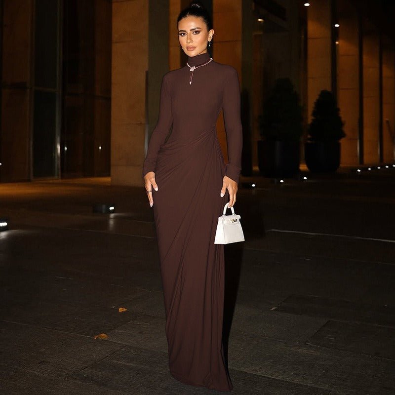 Volterra Mock Neck Ruched Maxi Dress