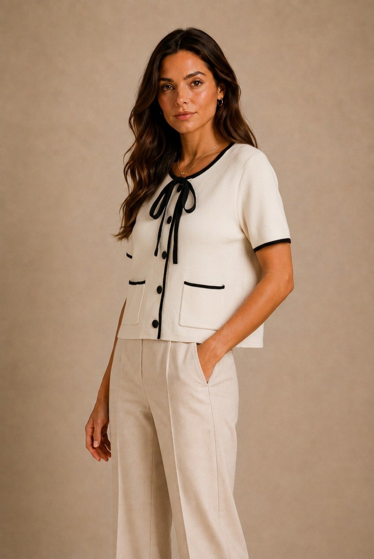 Pienza Contrast Trim Cardigan