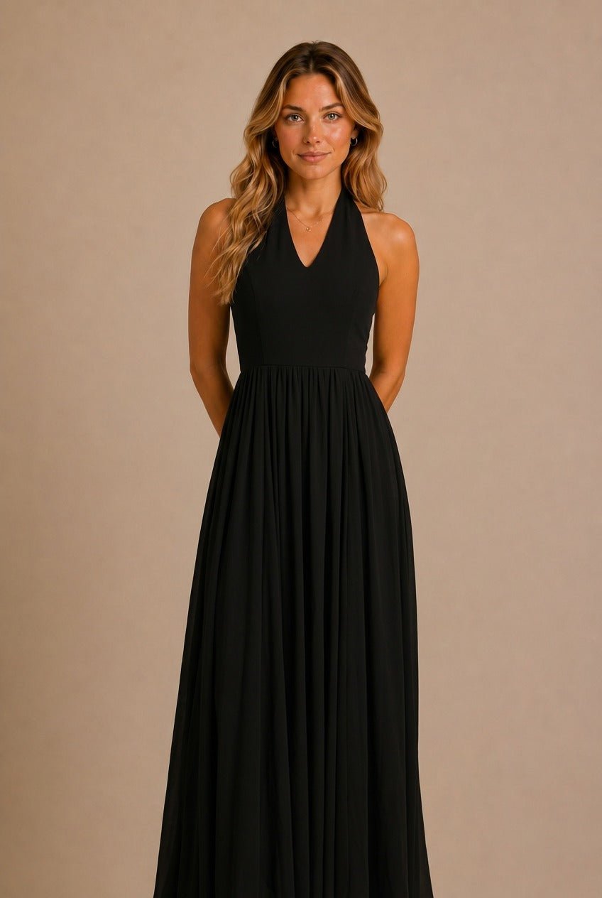Pienza Gathered Halter Maxi Dress