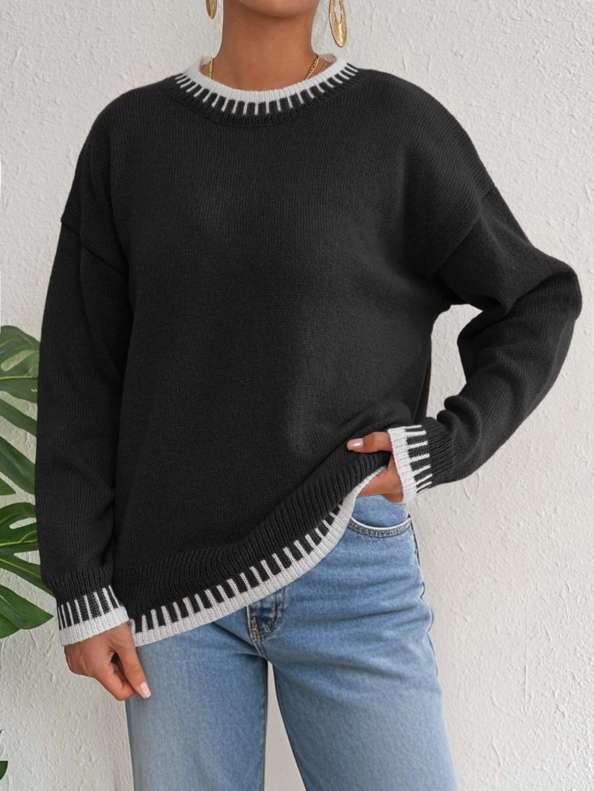 Chianti Contrast Trim Pullover Sweater