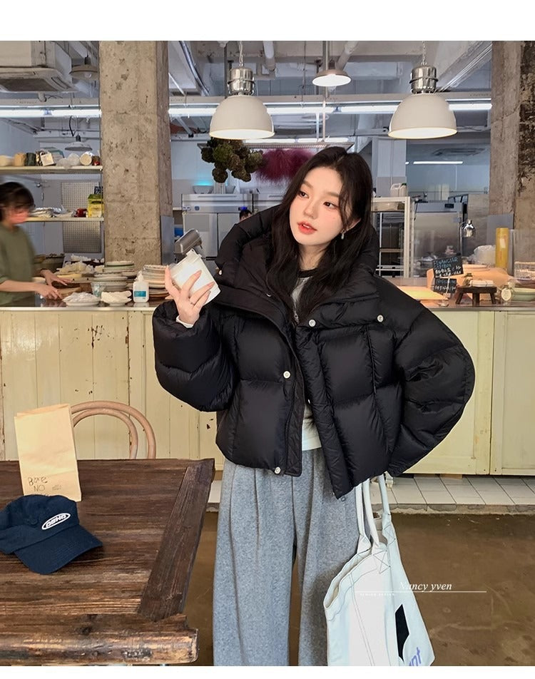 Bordeaux Oversized Cropped Hooded Puffer Jacket