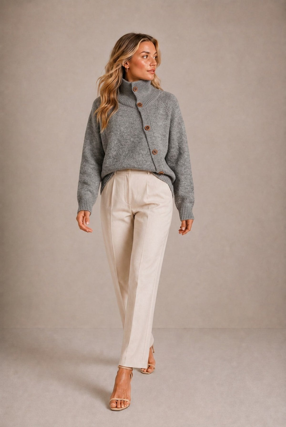 Greve Asymmetrical Button-Up Sweater