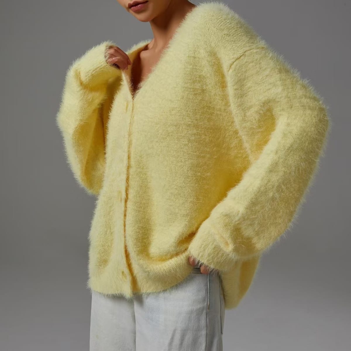 Siena Fuzzy V-Neck Cardigan Sweater