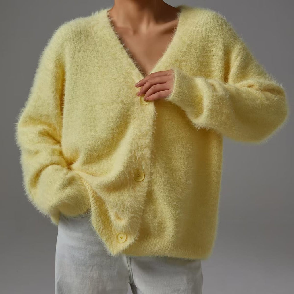 Siena Fuzzy V-Neck Cardigan Sweater