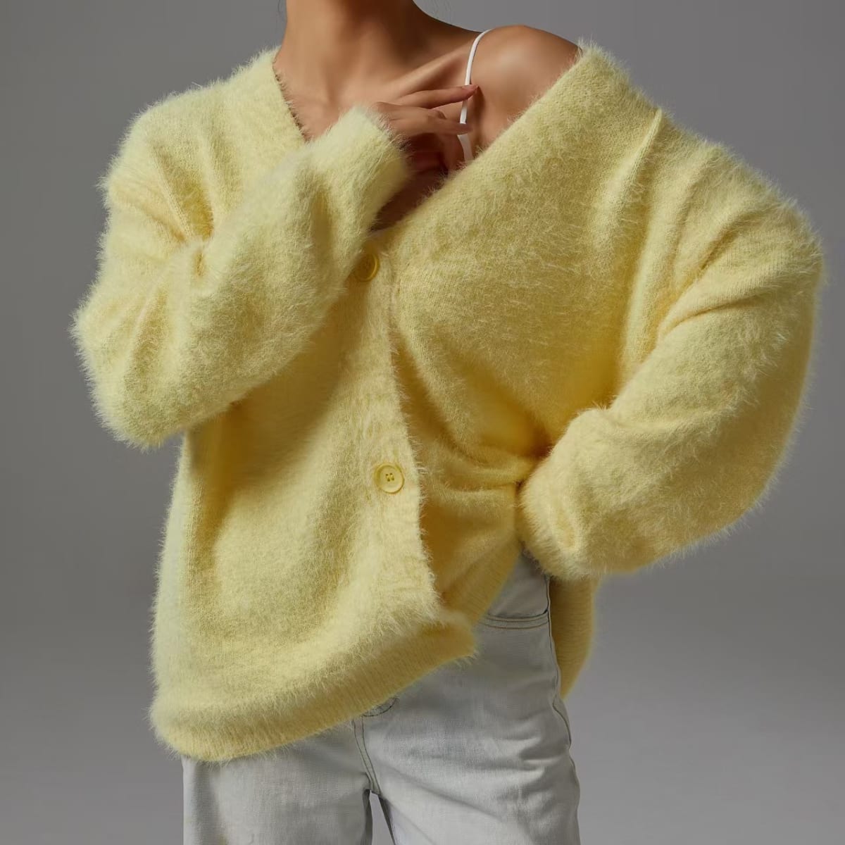 Siena Fuzzy V-Neck Cardigan Sweater