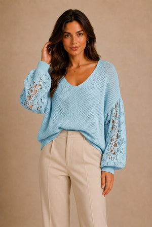 Annecy Lace Lantern Sleeve Sweater