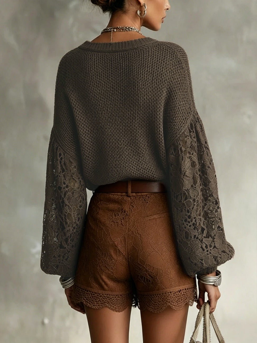Annecy Lace Lantern Sleeve Sweater