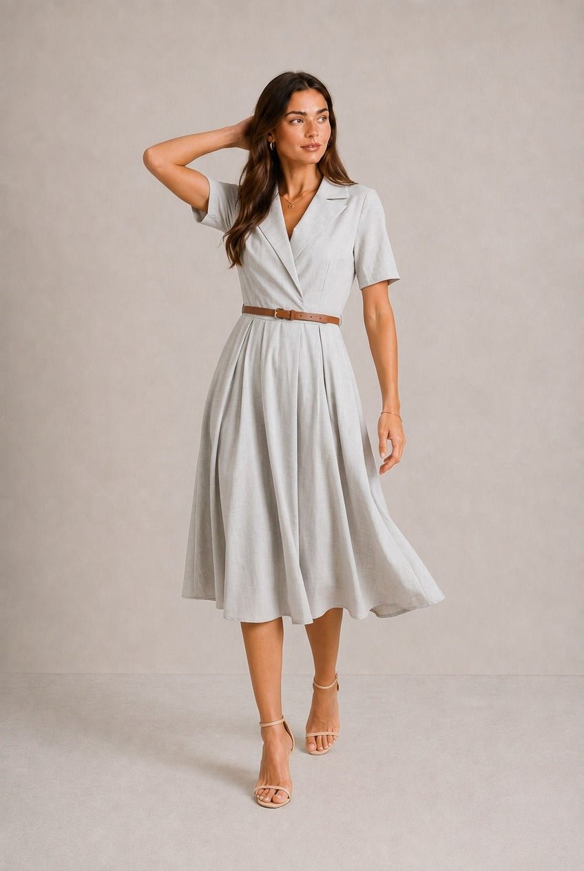 Volterra Belted Lapel Midi Dress