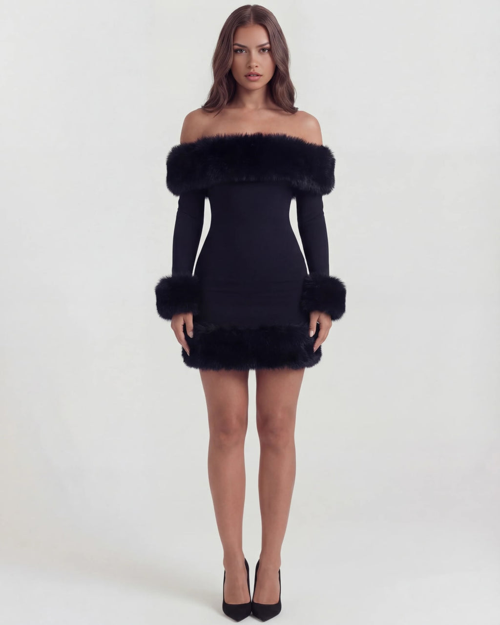 Volterra Faux Fur Trim Mini Dress