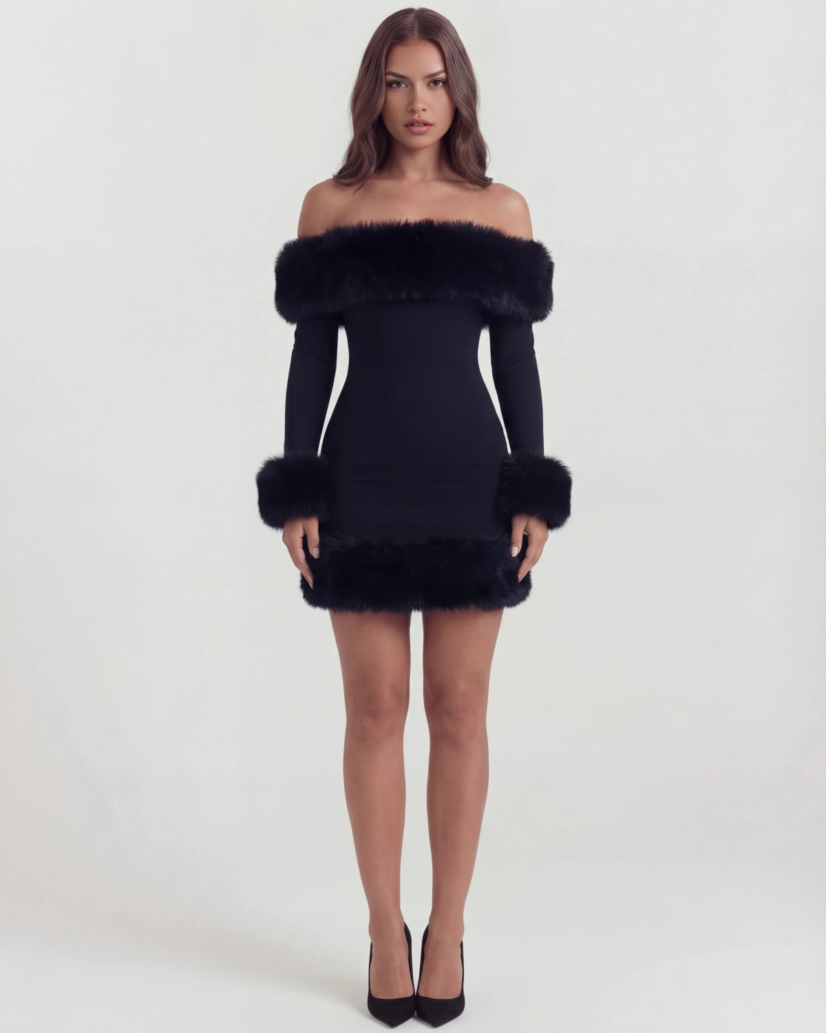 Volterra Faux Fur Trim Mini Dress