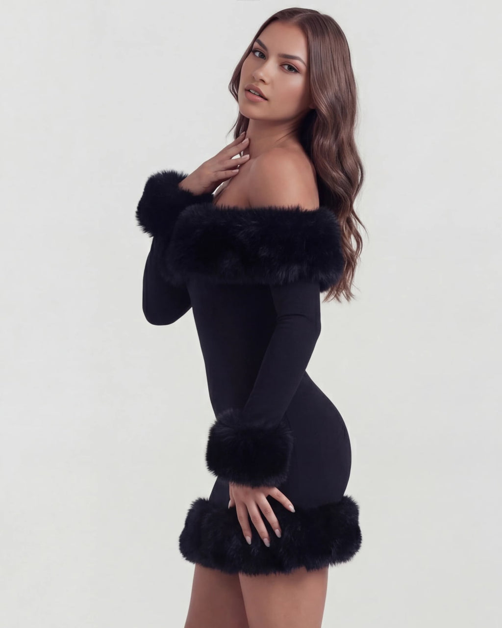Volterra Faux Fur Trim Mini Dress