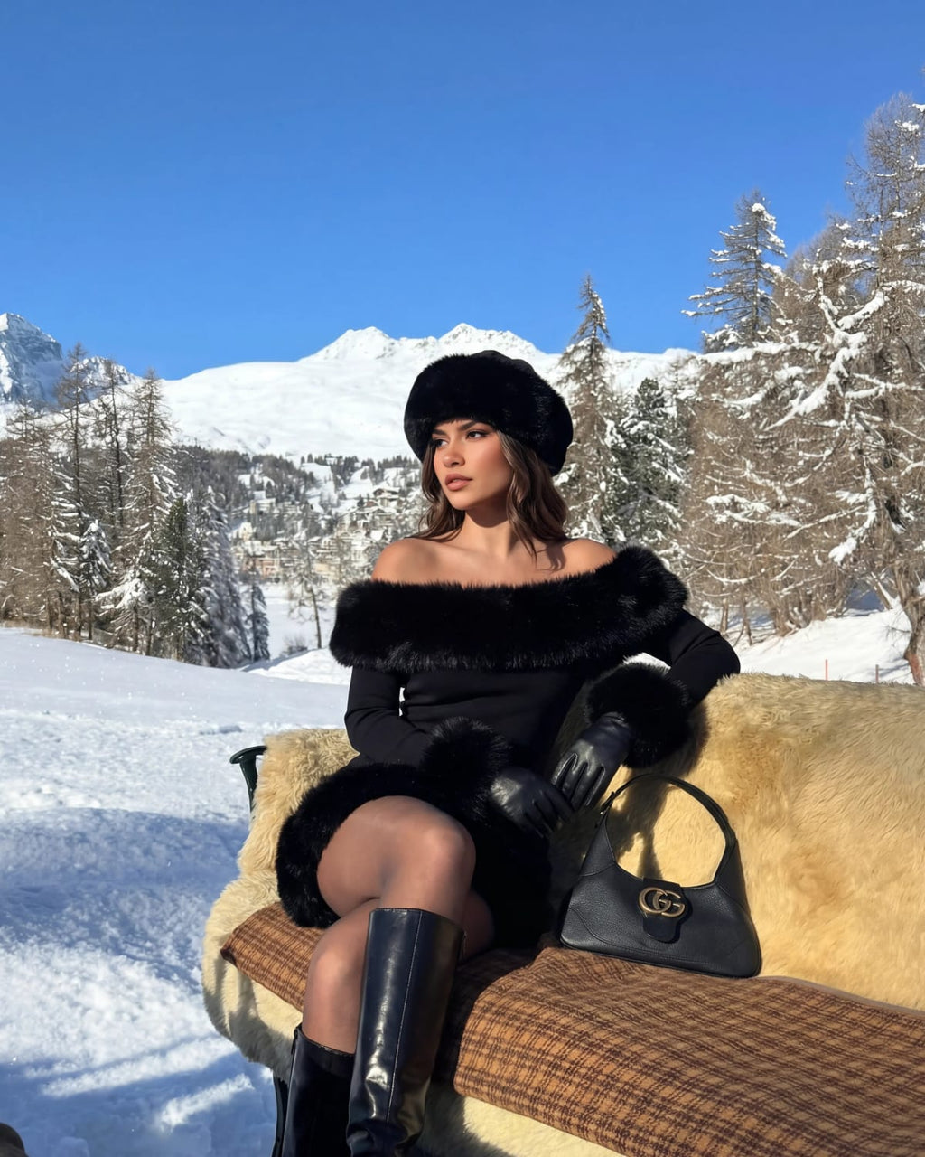 Volterra Faux Fur Trim Mini Dress