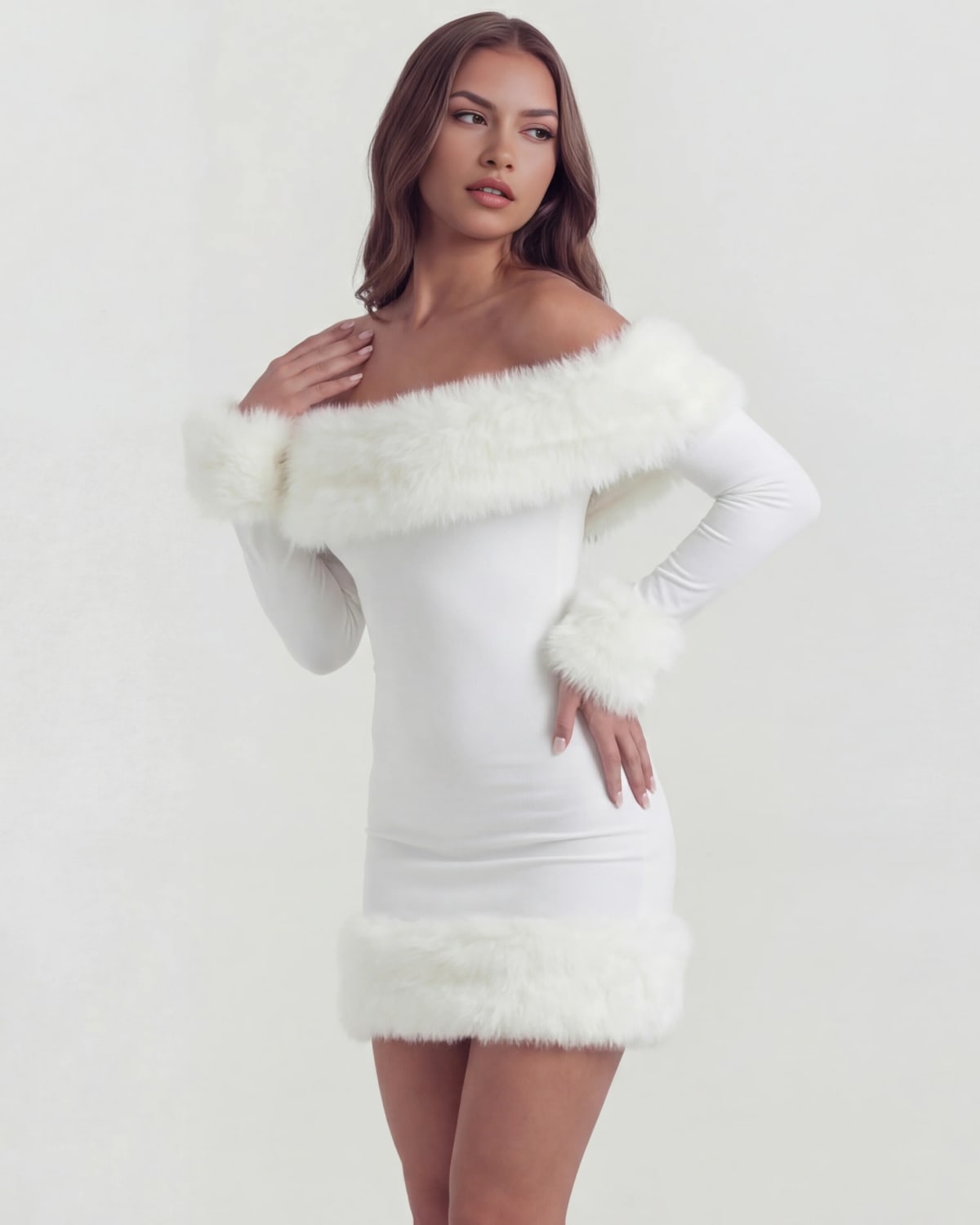 Volterra Faux Fur Trim Mini Dress